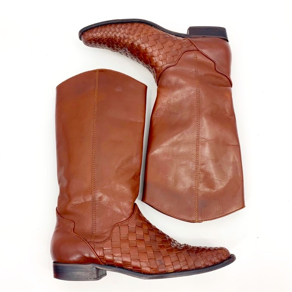 Vintage Basket Weaved Leather Riding Boots